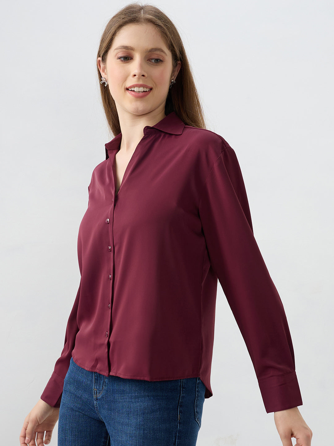 Spykar Wine Regular Fit Shirts For Women