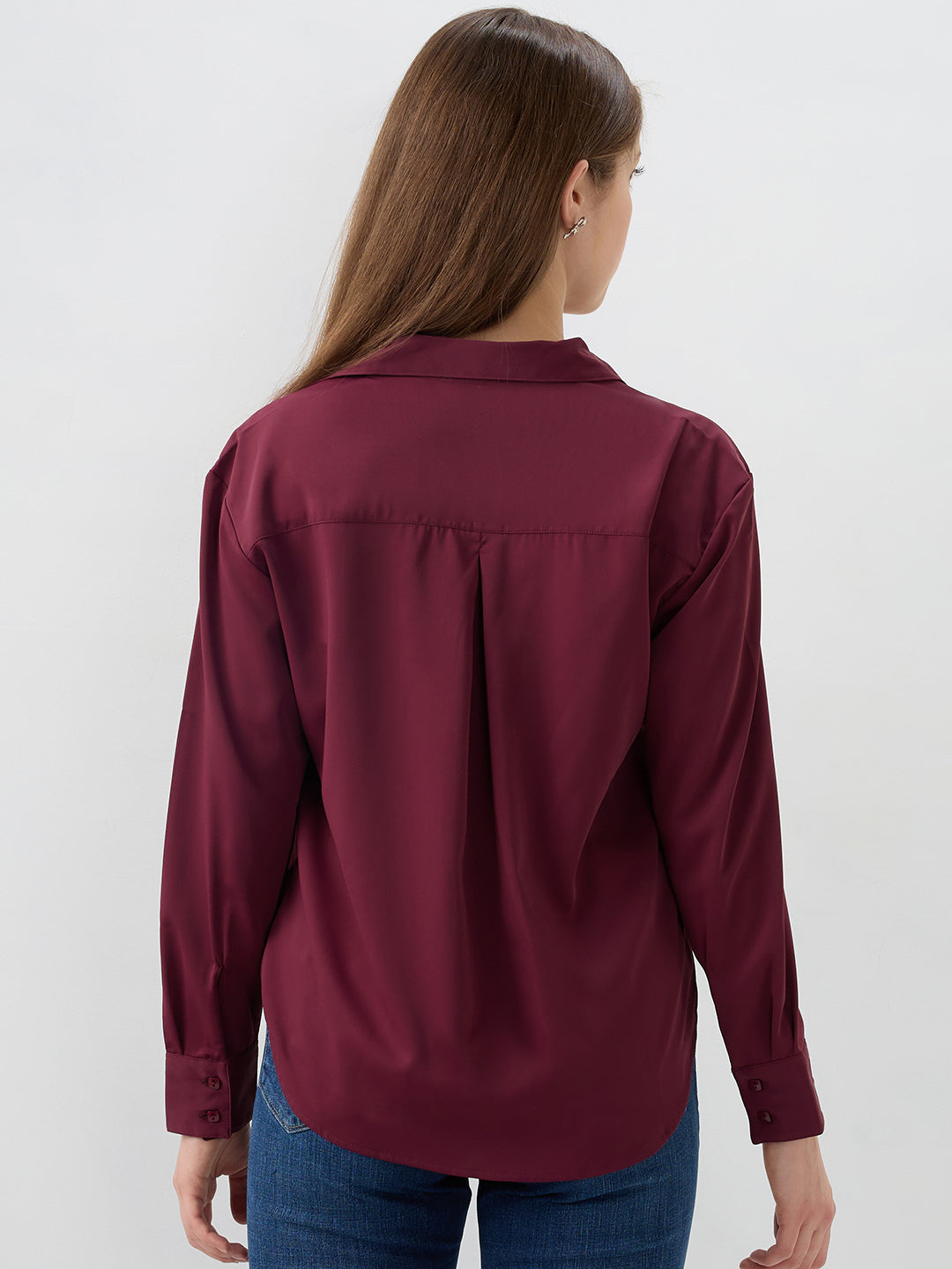 Spykar Wine Regular Fit Shirts For Women