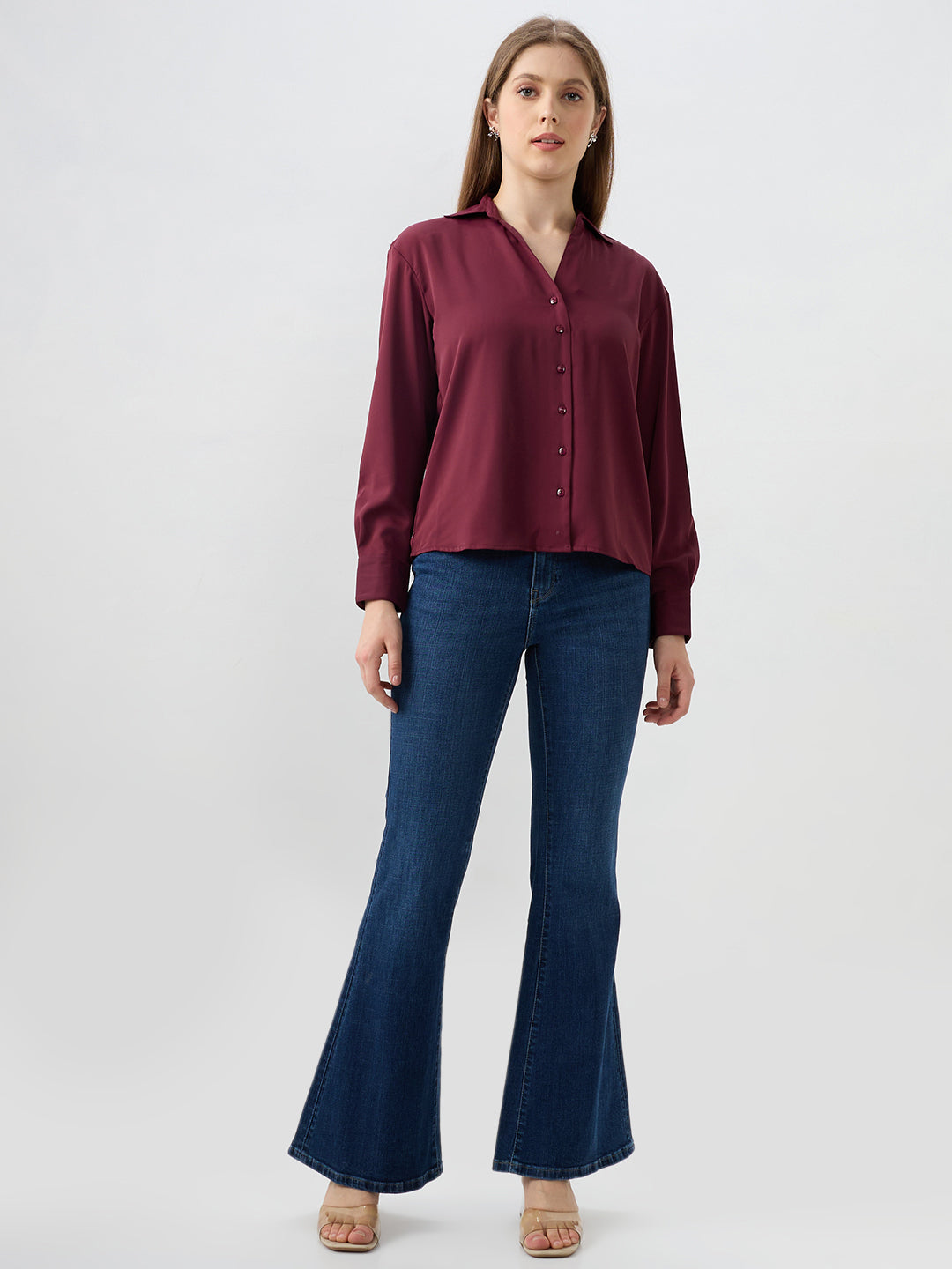 Spykar Wine Regular Fit Shirts For Women