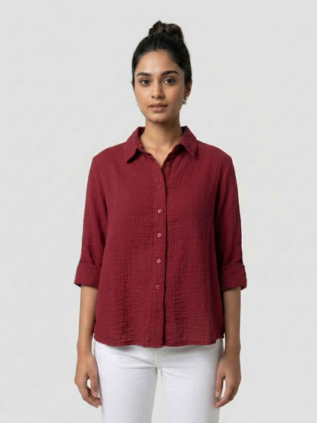 Women Shirt Solid Red Regular Fit