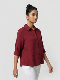 Women Shirt Solid Red Regular Fit