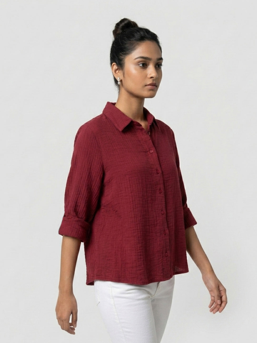 Women Shirt Solid Red Regular Fit