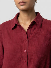 Women Shirt Solid Red Regular Fit