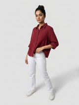 Women Shirt Solid Red Regular Fit