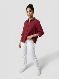 Women Shirt Solid Red Regular Fit