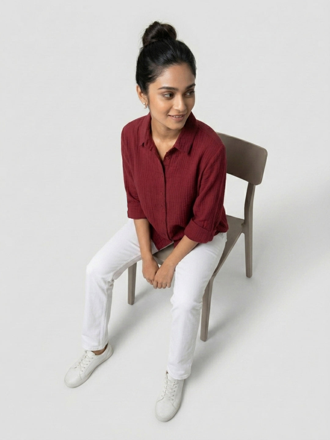 Women Shirt Solid Red Regular Fit