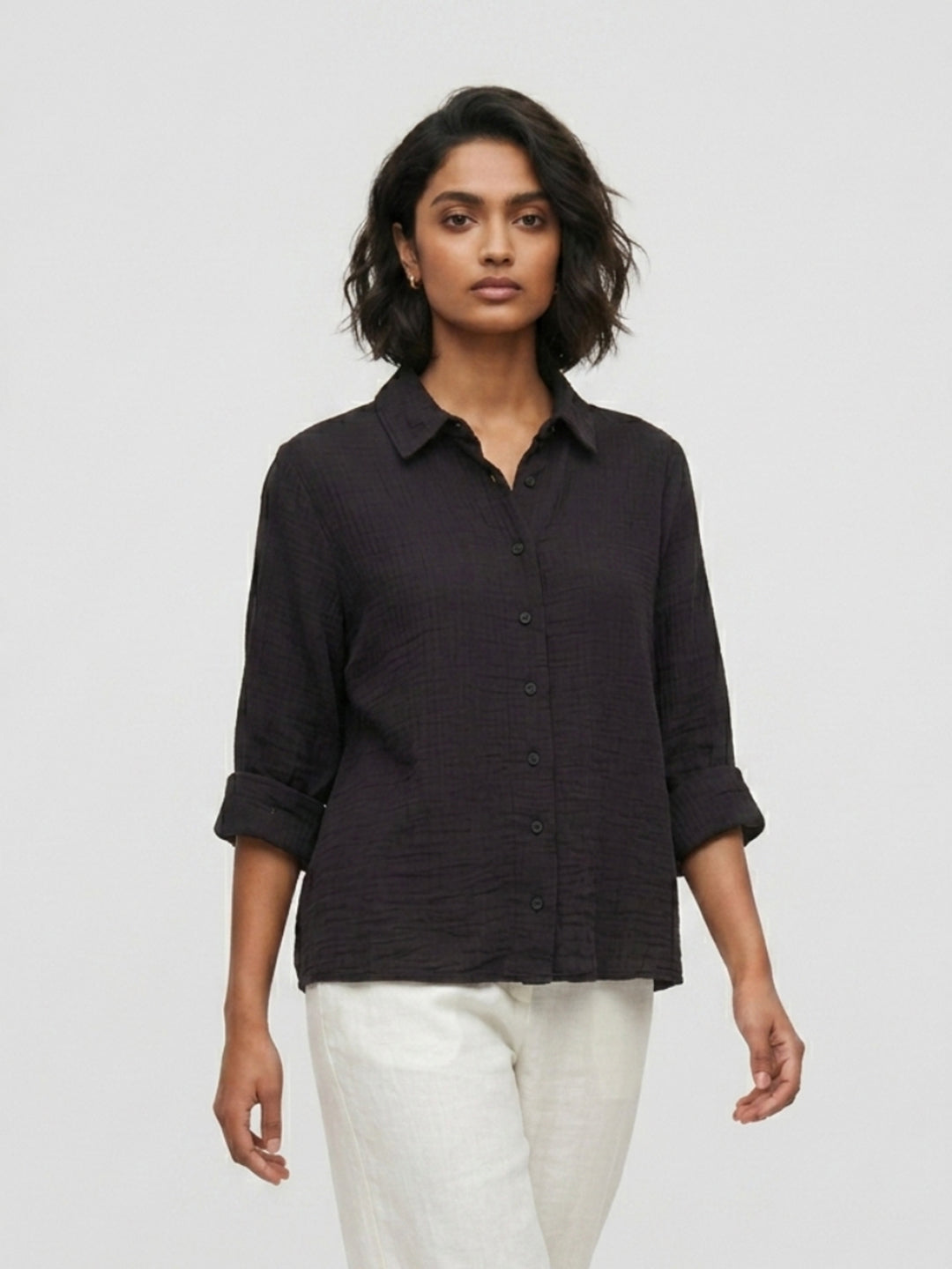 Women Shirt Solid Black Regular Fit