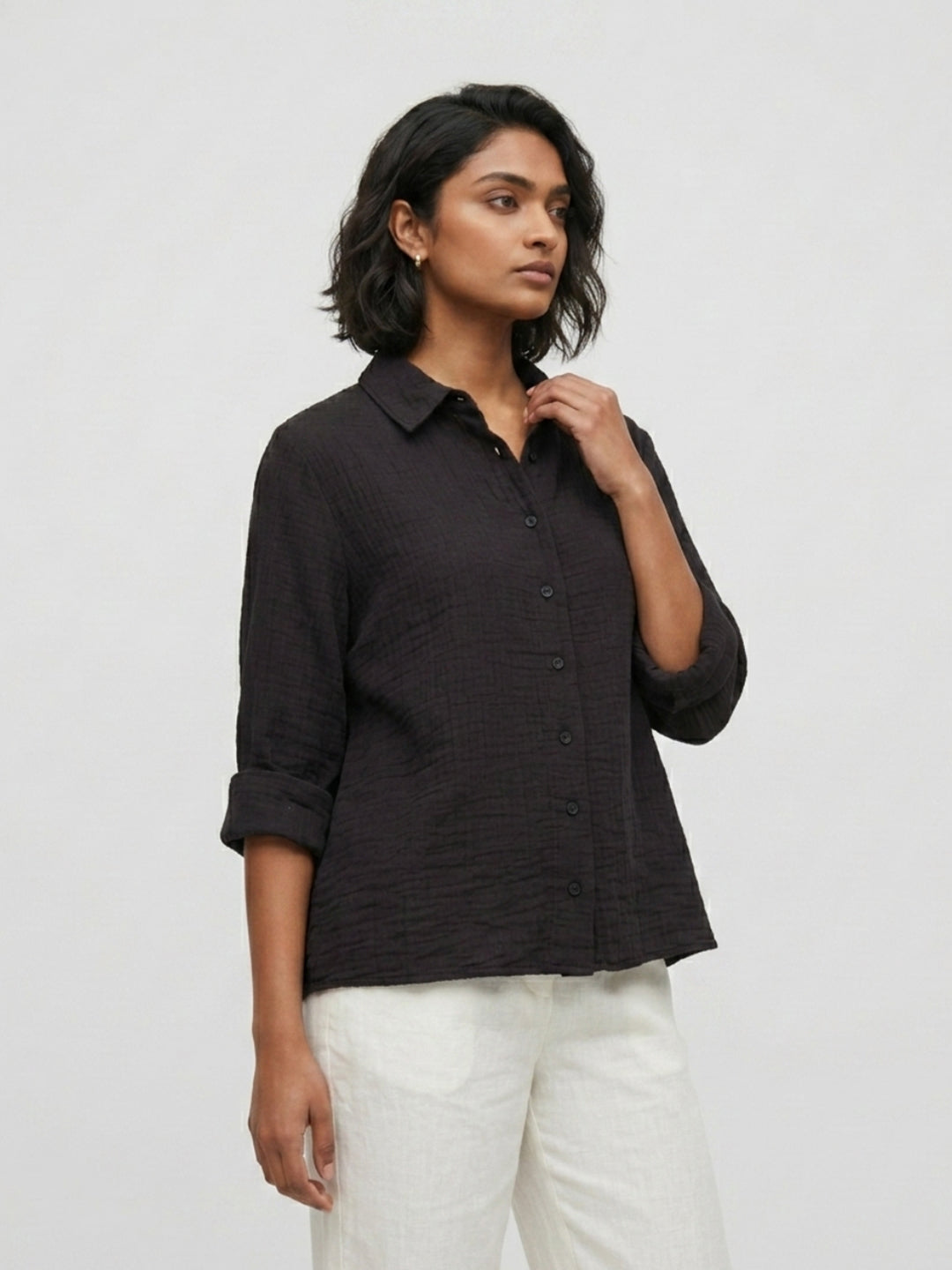 Women Shirt Solid Black Regular Fit