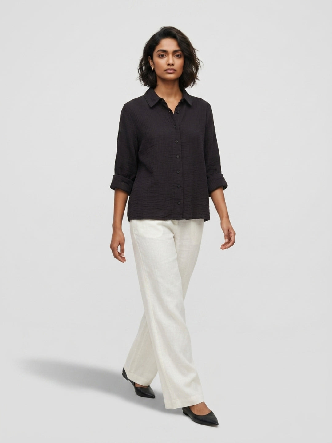 Women Shirt Solid Black Regular Fit