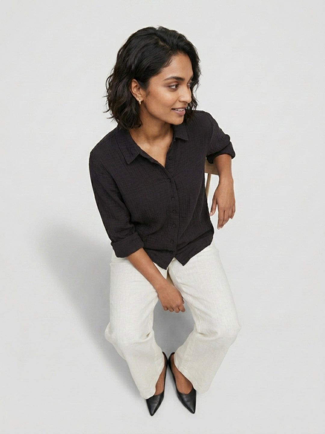 Women Shirt Solid Black Regular Fit