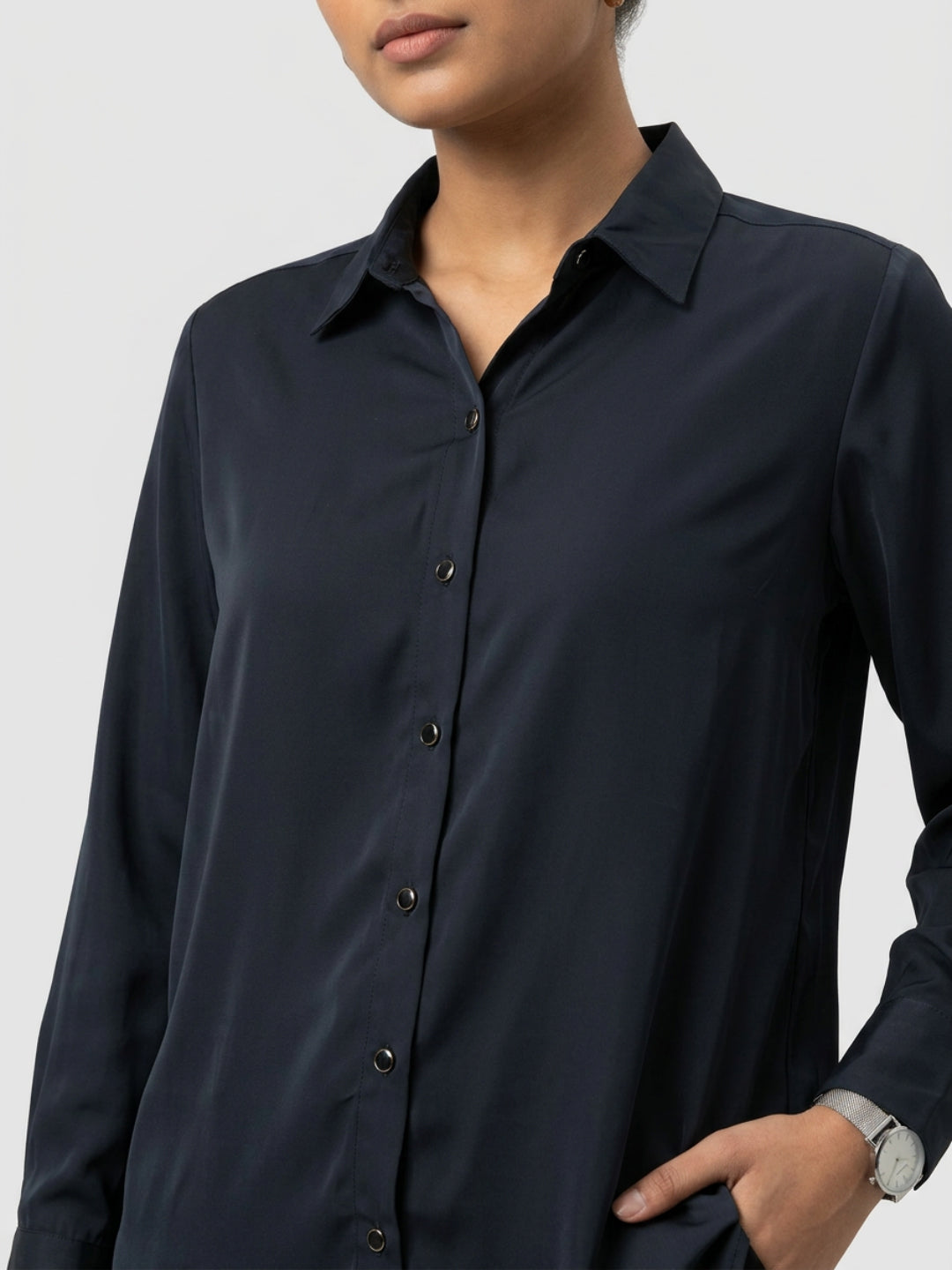 Women Shirt Solid Black Regular Fit