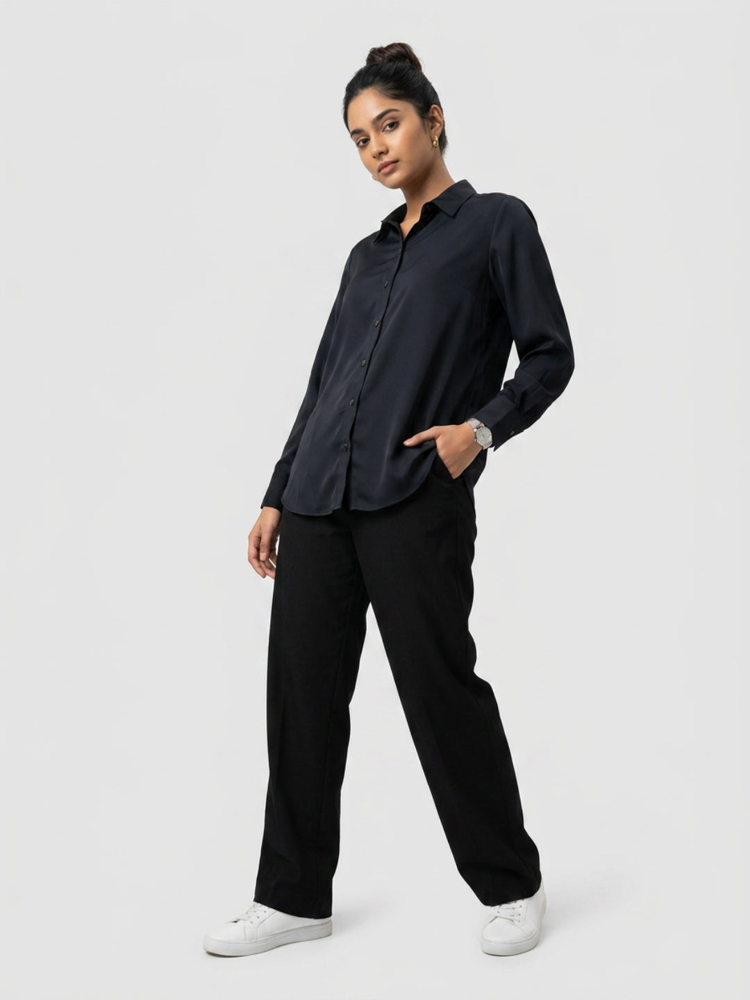 Women Shirt Solid Black Regular Fit