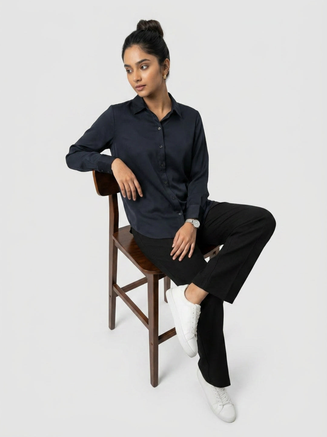 Women Shirt Solid Black Regular Fit