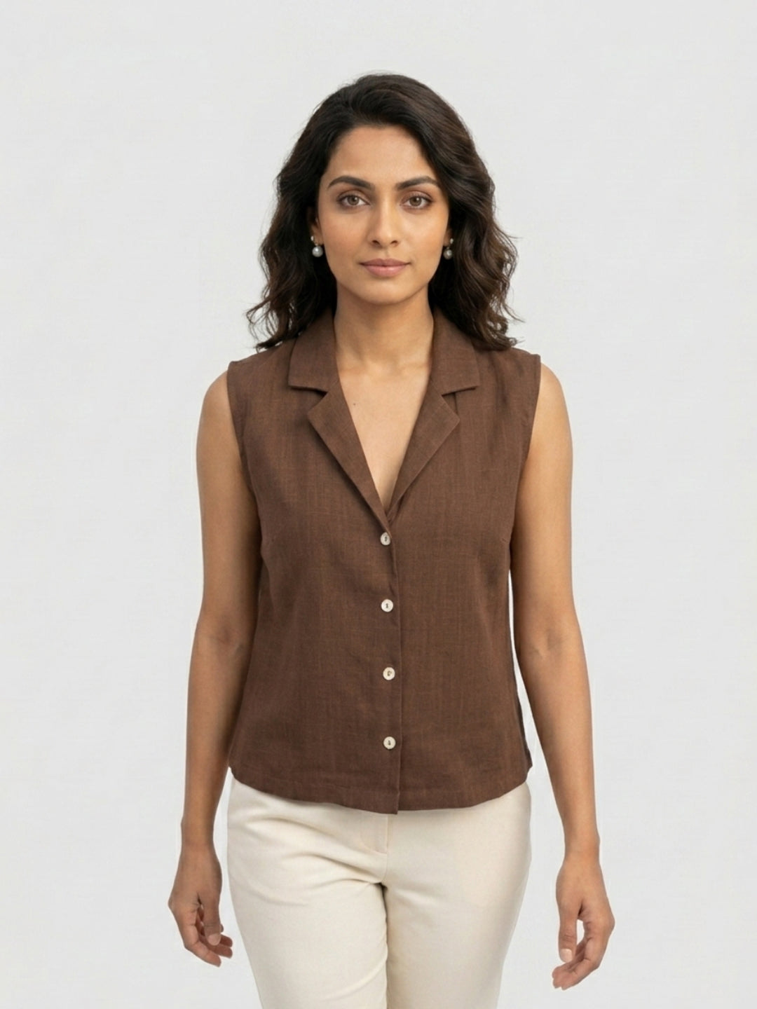 Women Shirt Solid Brown Regular Fit