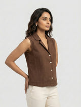 Women Shirt Solid Brown Regular Fit