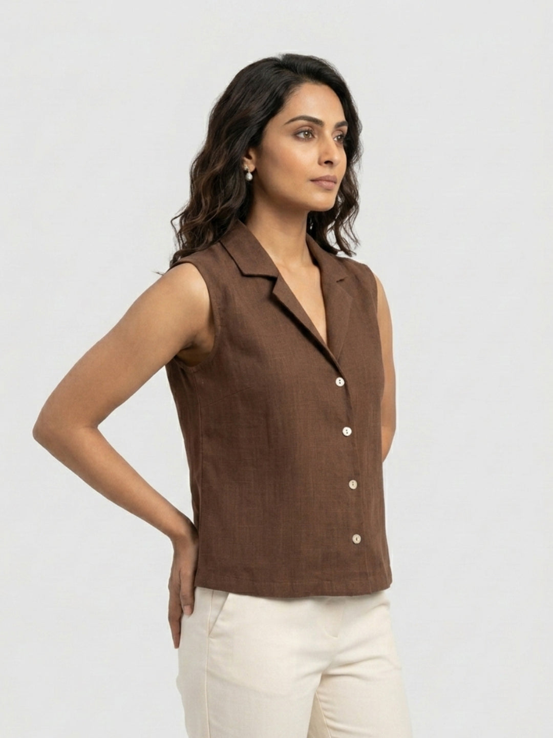 Women Shirt Solid Brown Regular Fit