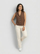 Women Shirt Solid Brown Regular Fit