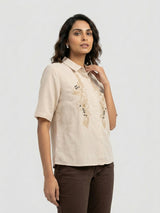Women Shirt Solid Beige Regular Fit