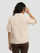Women Shirt Solid Beige Regular Fit