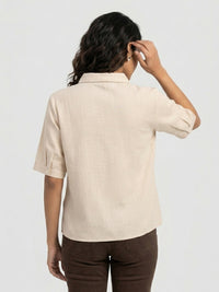 Women Shirt Solid Beige Regular Fit