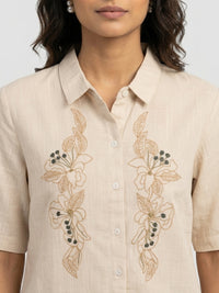 Women Shirt Solid Beige Regular Fit