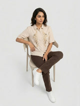 Women Shirt Solid Beige Regular Fit