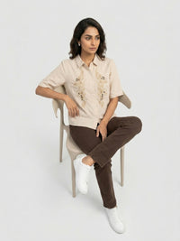 Women Shirt Solid Beige Regular Fit