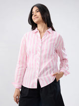 Women Shirt Stripe Pink Regular Fit