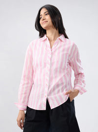 Women Shirt Stripe Pink Regular Fit