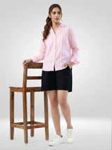 Women Shirt Stripe Pink Regular Fit