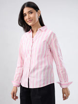 Women Shirt Stripe Pink Regular Fit