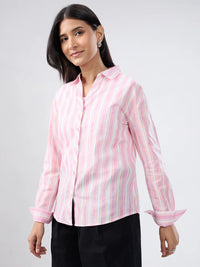 Women Shirt Stripe Pink Regular Fit