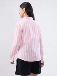 Women Shirt Stripe Pink Regular Fit