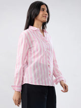 Women Shirt Stripe Pink Regular Fit