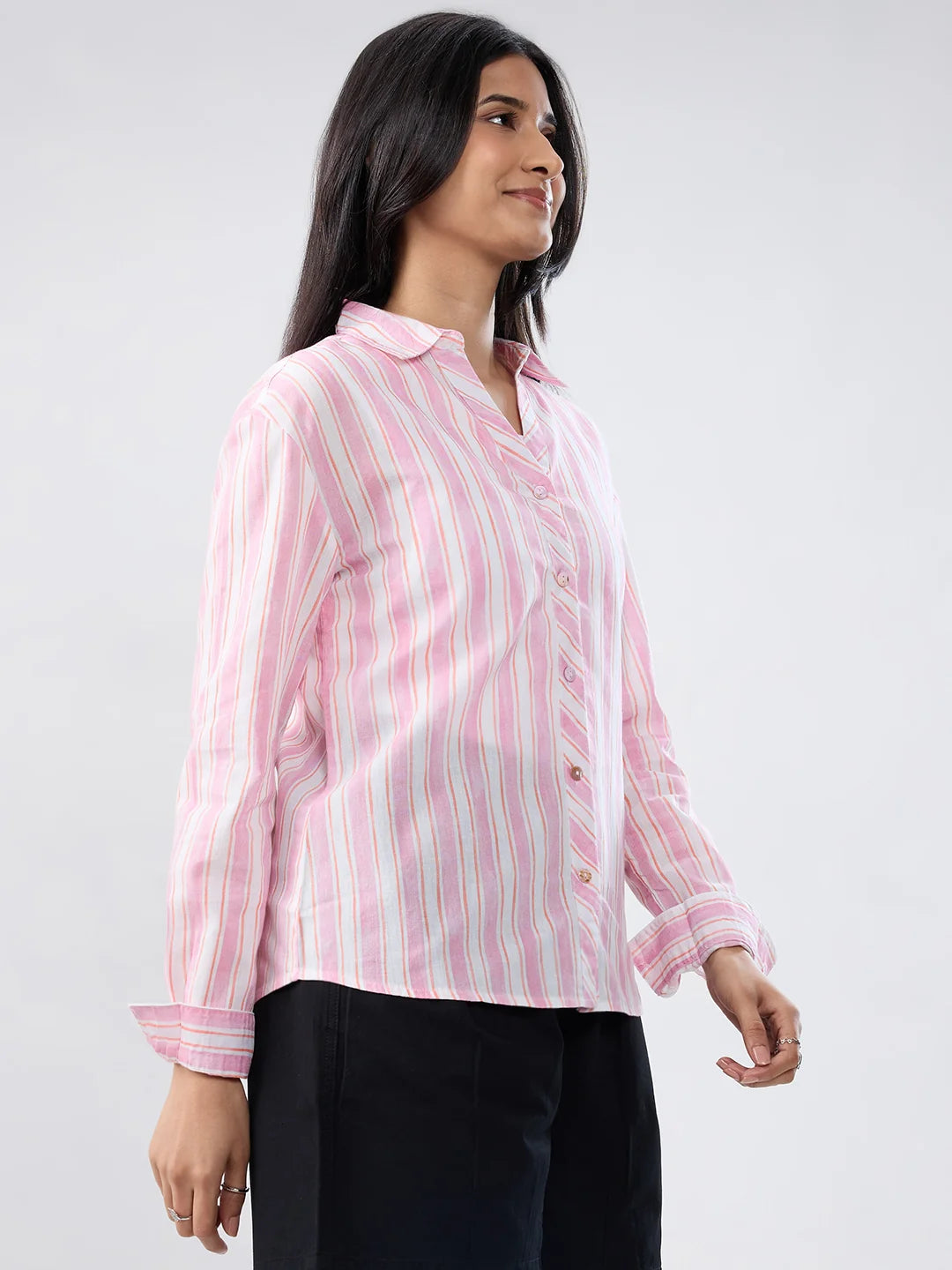 Women Shirt Stripe Pink Regular Fit