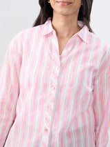 Women Shirt Stripe Pink Regular Fit