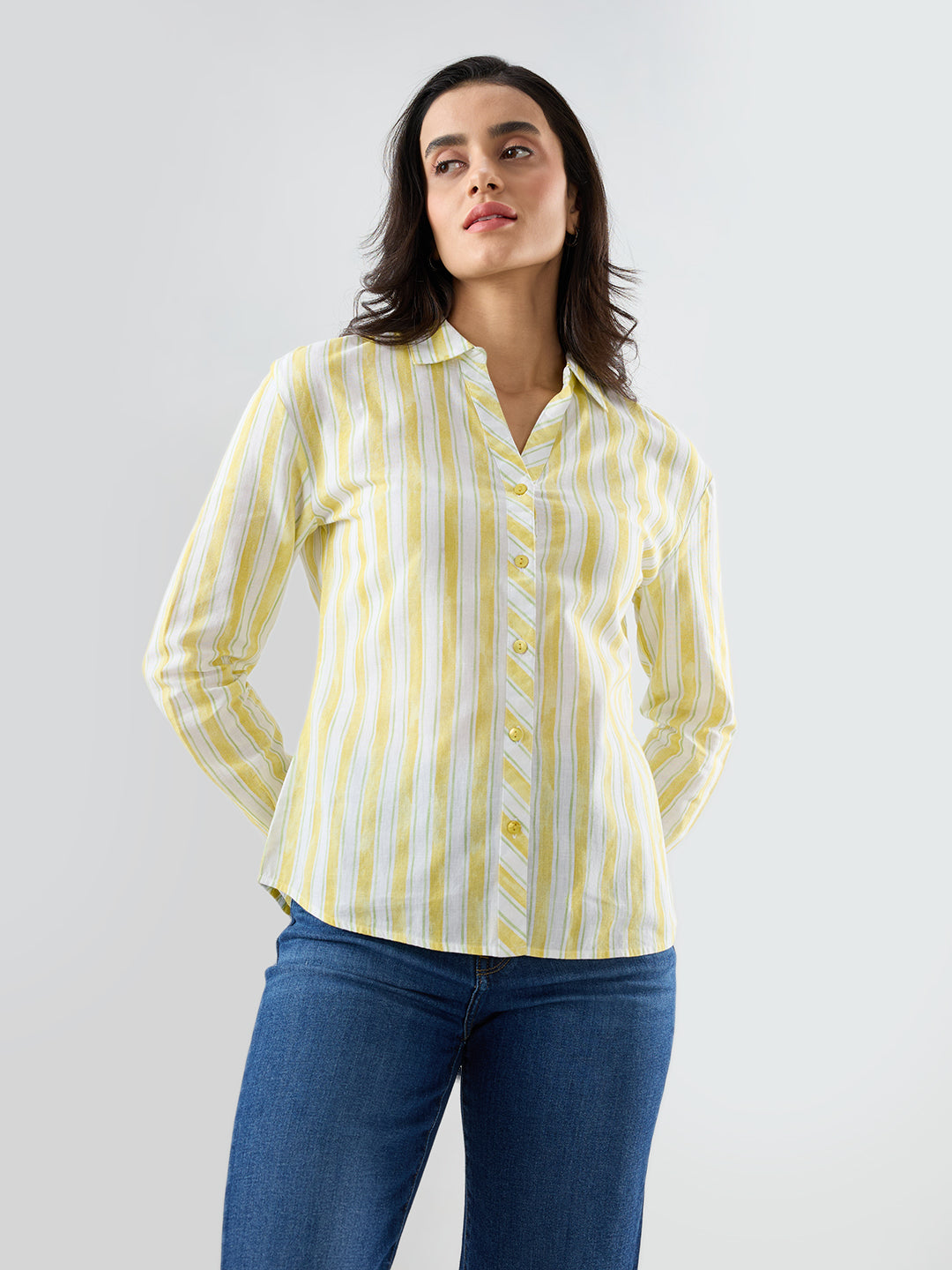 Women Shirt Solid Yellow Regular Fit