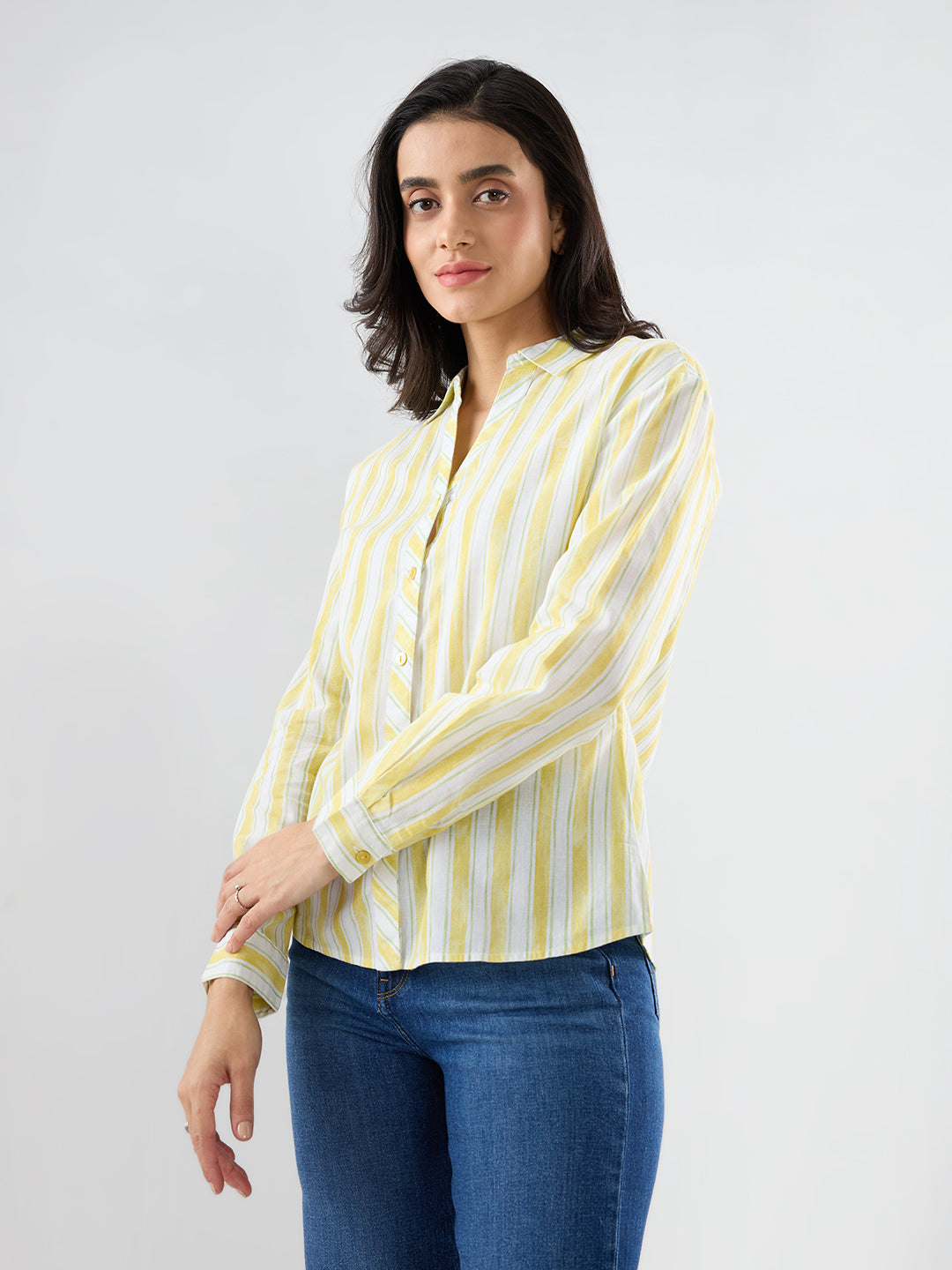 Women Shirt Solid Yellow Regular Fit