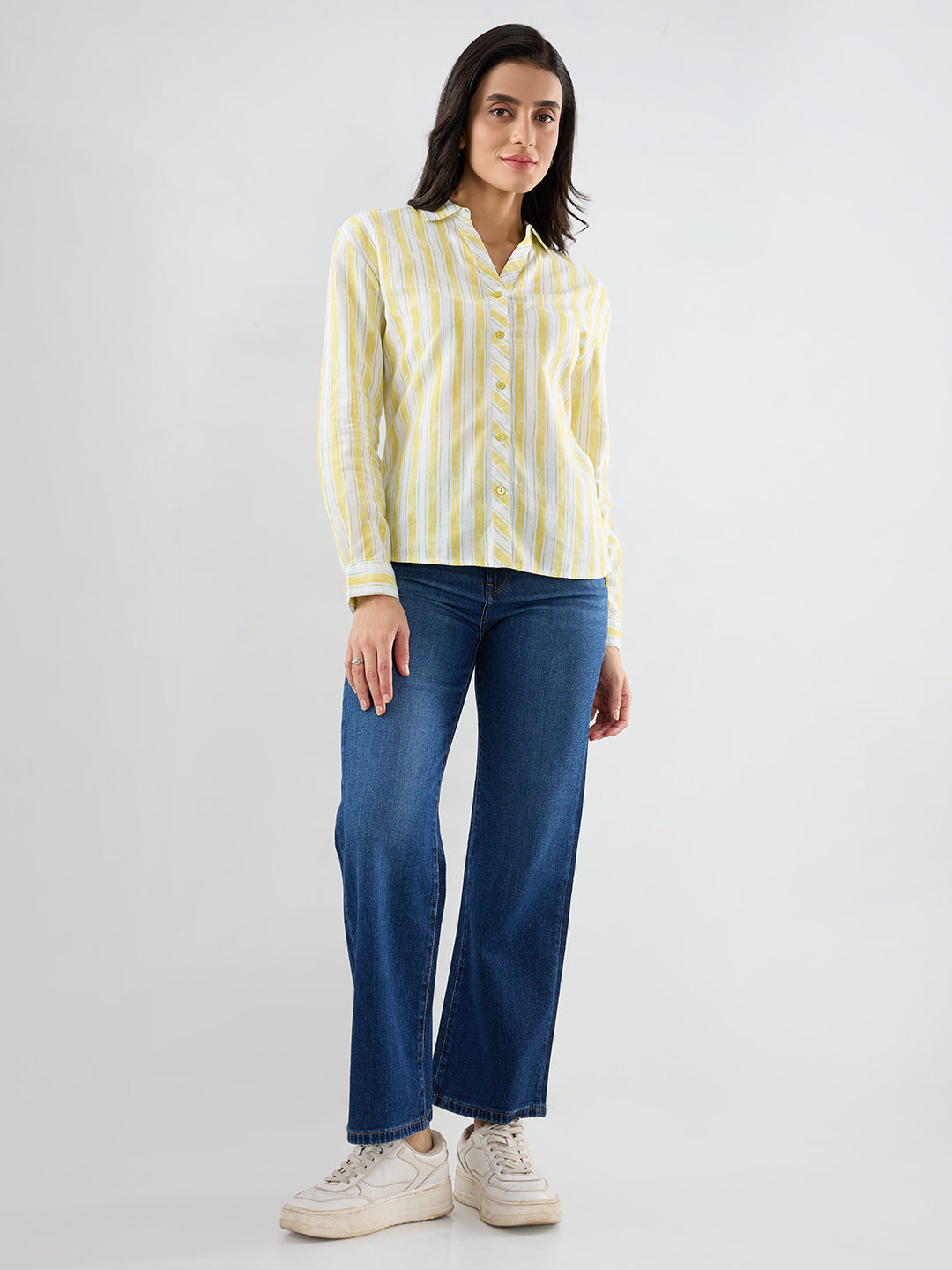 Women Shirt Solid Yellow Regular Fit