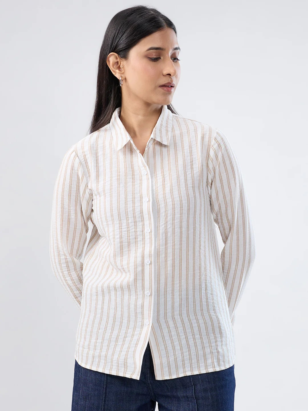 Women Shirt Off White Stripe Regular Fit