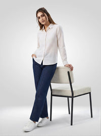 Women Shirt Off White Stripe Regular Fit