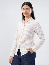 Women Shirt Off White Stripe Regular Fit