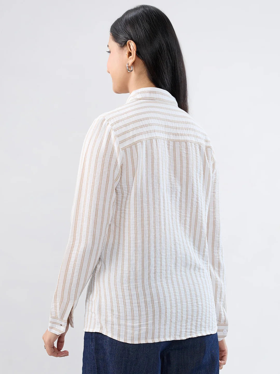 Women Shirt Off White Stripe Regular Fit
