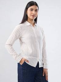 Women Shirt Off White Stripe Regular Fit