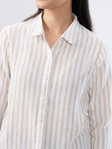Women Shirt Off White Stripe Regular Fit