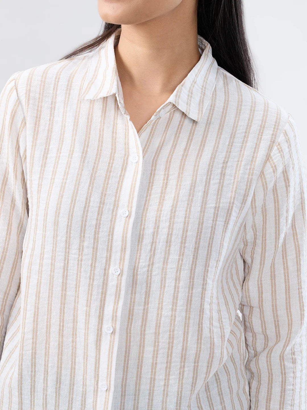 Women Shirt Off White Stripe Regular Fit