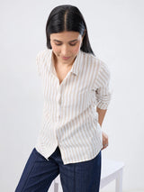 Women Shirt Off White Stripe Regular Fit