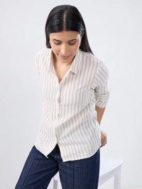 Women Shirt Off White Stripe Regular Fit