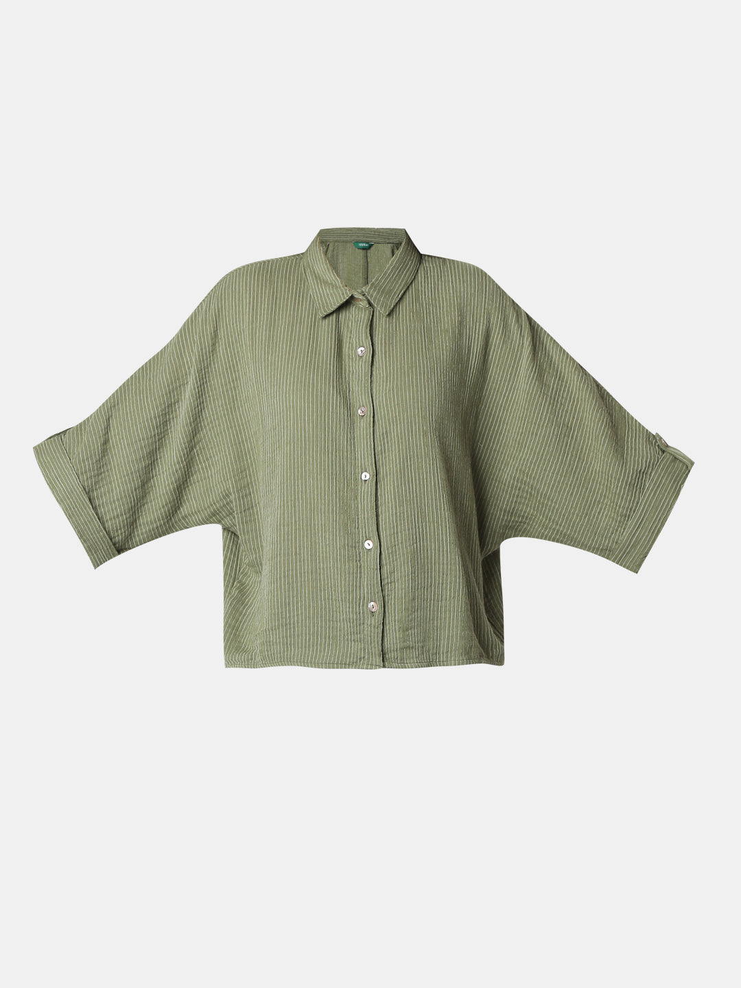 Spykar Olive/Black Boxy Fit Full Sleeves Shirt For Women