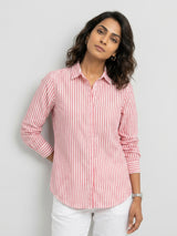 Women Shirt Stripe Red Regular Fit